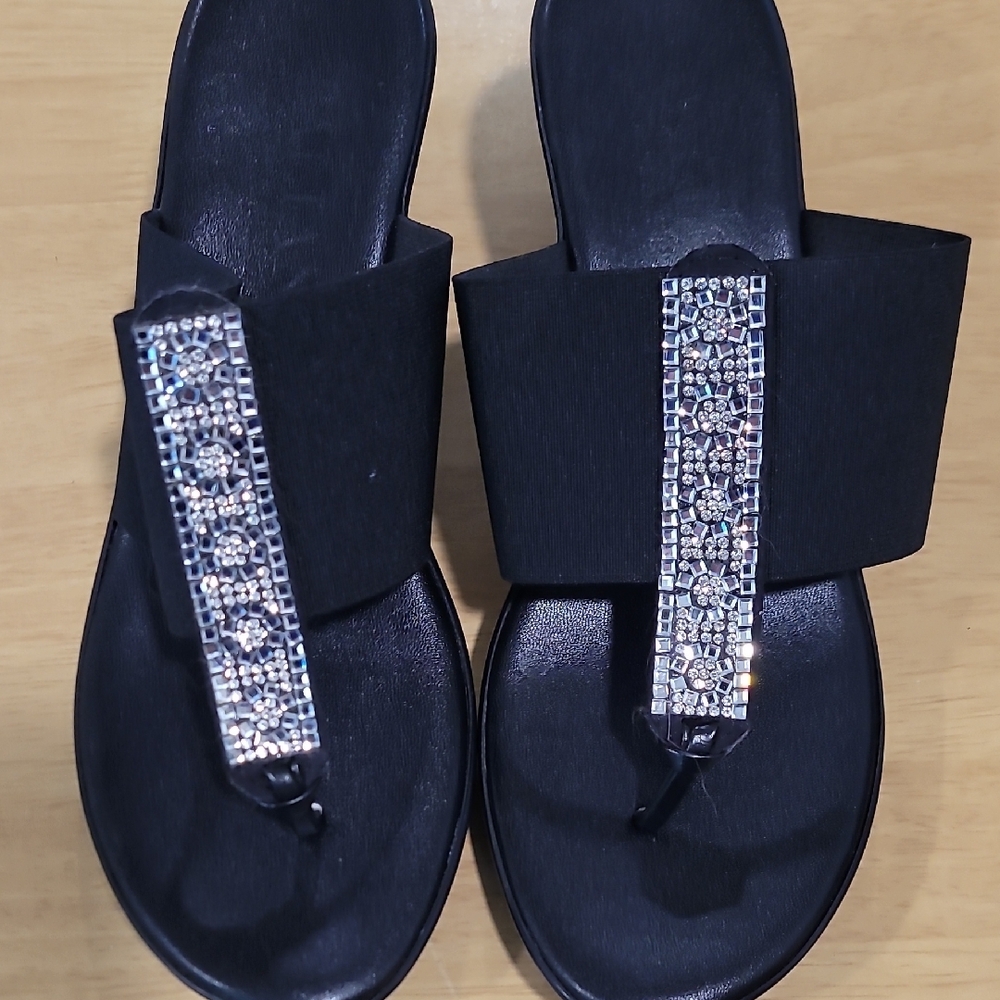 Italian Shoemakers Black Heels with Rhinestone Embellishments